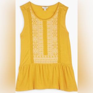 Lucky Brand Golden Yellow Embroidered Peplum Top Size XL